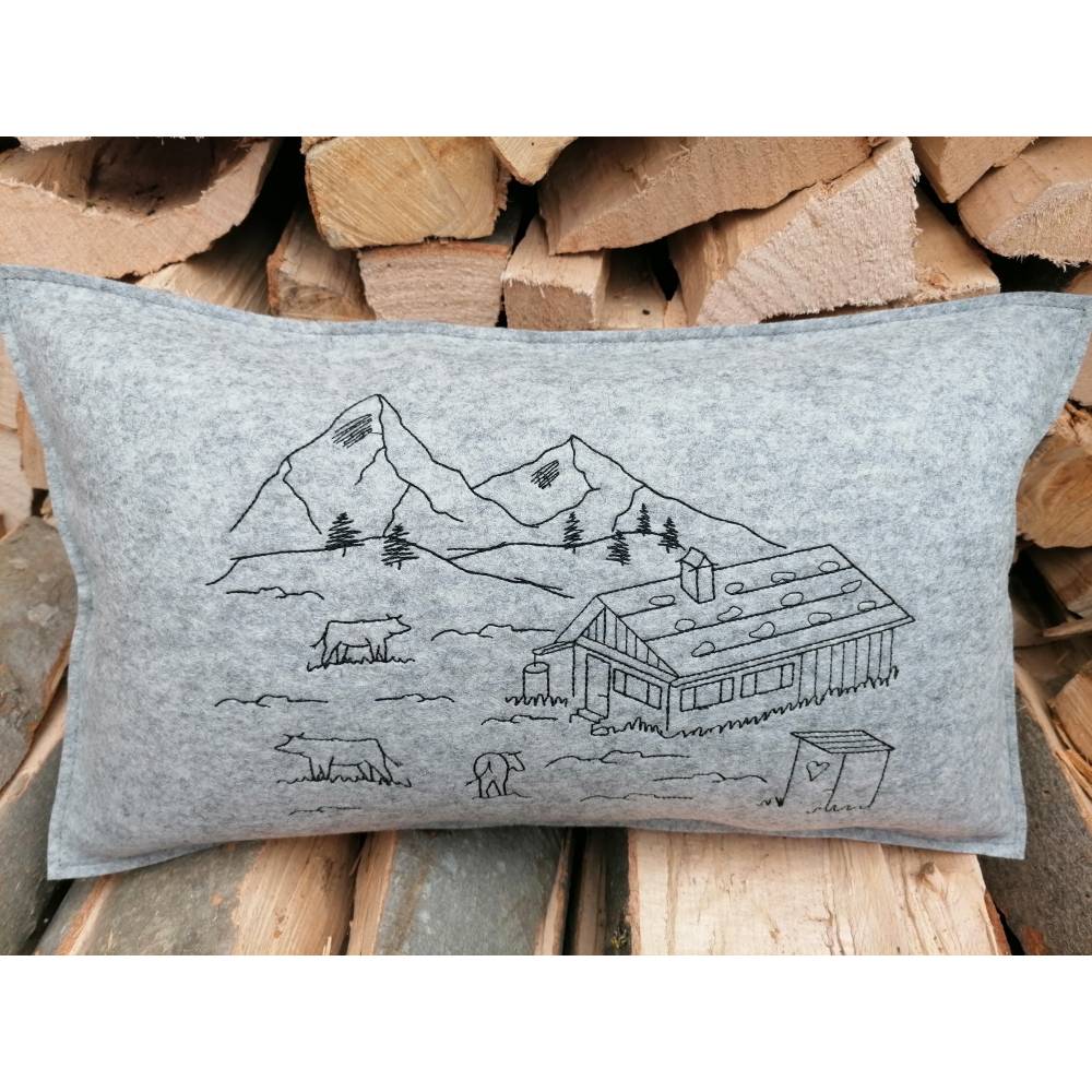 Stickdatei Berge Berg Alm Almwiese Berg Redwork 4 Größen Bild 3
