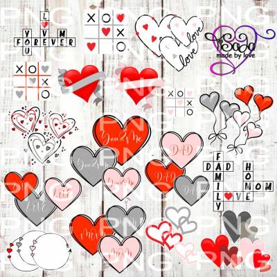 TiSaJa - Großes Digistampset "Herzbundle" Digipapier Sayings PNG Liebe Herzen