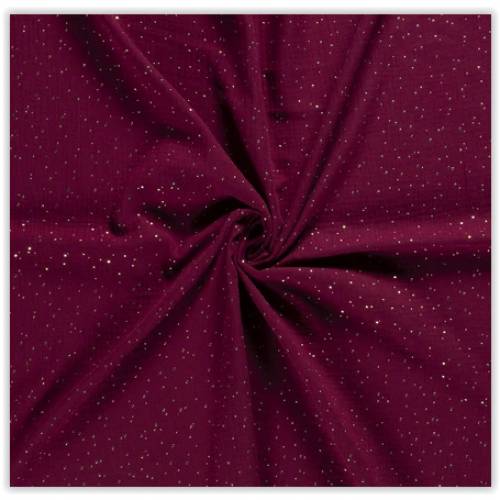 Musselin weinrot mit gold, Double Gauze Windelstoff, bordeaux mit goldenen Punkten, Stoff Meterware