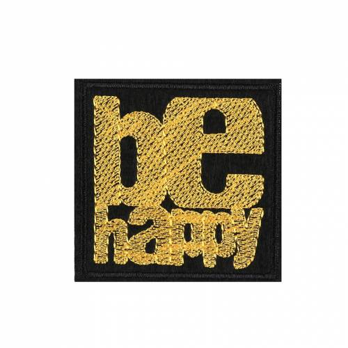 Aufbügler "Be Happy" gelb, Größe ca. 6 x 6 cm
