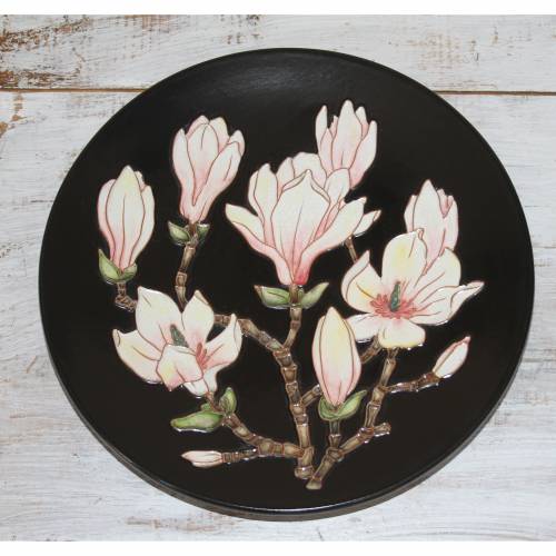 Vintage Wandteller mit Magnolienblüten