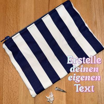 blau weisse Pochette mit WUNSCHTEXT / Pouch Universaltäschchen Krimskramtasche personalisierbar