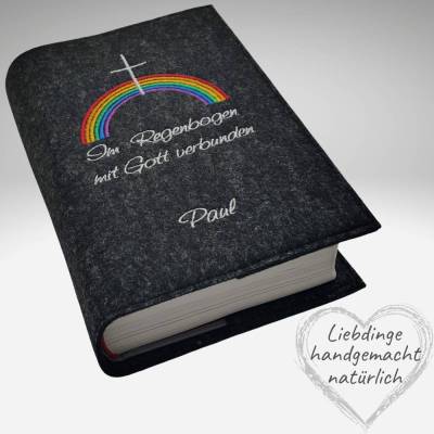 Gotteslobhülle Filz IM REGENBOGEN mit GOTT verbunden personalisiert  KL212