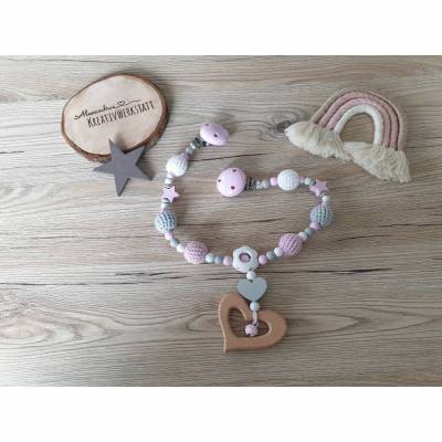 Kinderwagenkette mit Holzanhänger Herz Mädchen