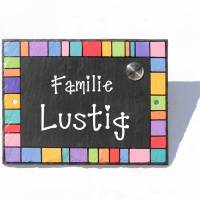 Klingel Schiefer – Handbemalte Schiefertafel mit Klingeltaster & Namensschild für die Haustür