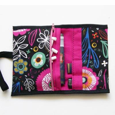 Tabak-Etui, Tabakbeutel, Rauchergeschenk, Tabaktasche, Drehertasche, Zigaretten-Drehbeutel, Zigarettenetui, pink,schwarz