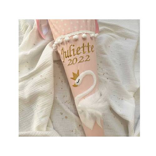 Schultüte Schwan, Schultüte Stoff,  rosa Stoff-Schultüte, Schultüte Mädchen mit goldenem Namen