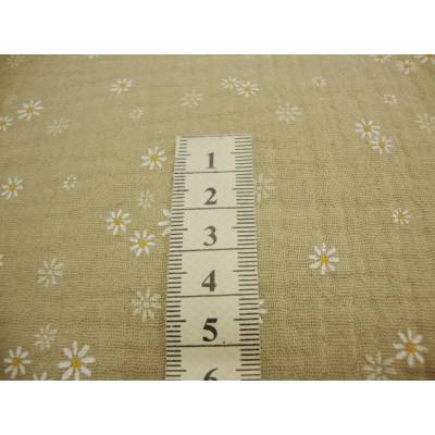Baumwolle Double Gauze Musselin taupe mit Margaritenblüten – Spucktuch & Kleiderstoff, 100% Baumwolle, 140cm breit