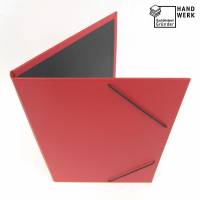 Eckspannermappe, DIN A4, hellrot schwarz, Sammelmappe, handgefertigt