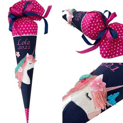 Schultüte Regenbogen Einhorn, Mädchen Schultüte aus Stoff, Stoff-Schultüte, Zuckertüte