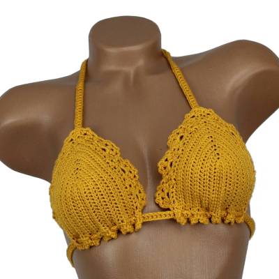 Bikinioberteil Damen gehäkelt maisgelb Häkelbikinitop Spezialgarn Sommertop