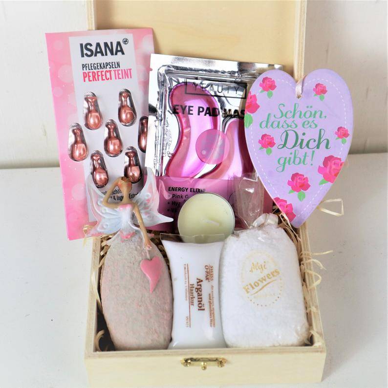 Geschenk Set, Wellness Set, in Holzbox, rosa