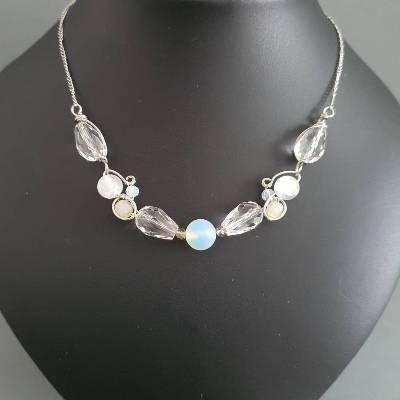 Elfen Collier Kette/ Opalit Selenit Perlen Collier/ mit Edelstein Perlen & Facetten Perlen/ Feenschmuck/ Drahtschmuck