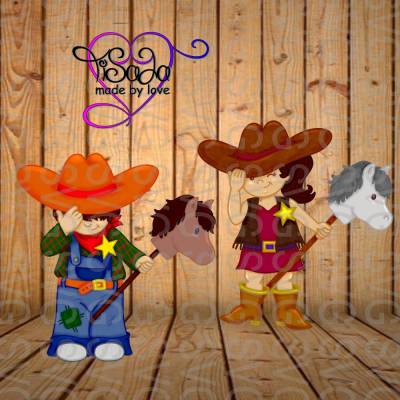 TiSaJa - Set Plotterdatei und Digistamps "Cowboy & Cowgirl" SVG DXF PNG Digipapier