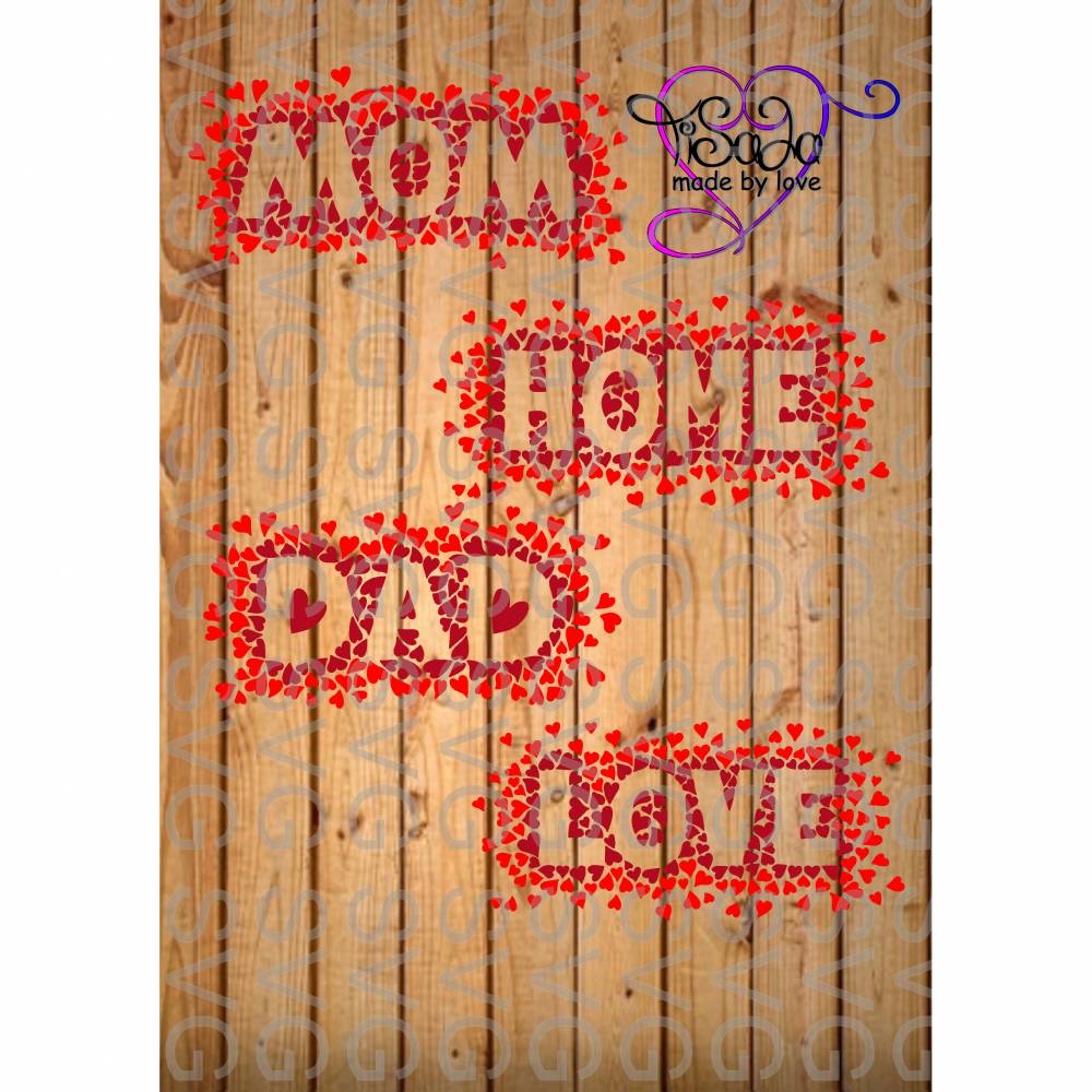 TiSaJa - Set Plotterdatei und Digistamps "Von Herzen" Mom Dad Love Home SVG DXF PNG Bild 1