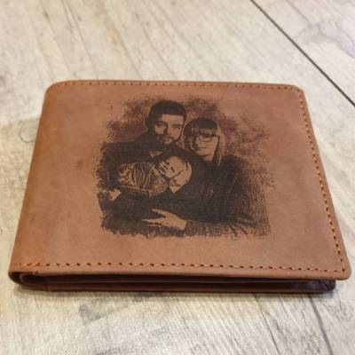 Gravierte Geldbörse Natur Leder Vintage Hellbraun - Geldbeutel / Portemonnaie / Brieftasche indivi