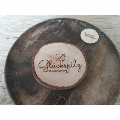 gravierte Baumscheibe, Holzscheibe mit Rinde, graviert mit einem Spruch, Bild, Logo, personalisiert, Geschenk 