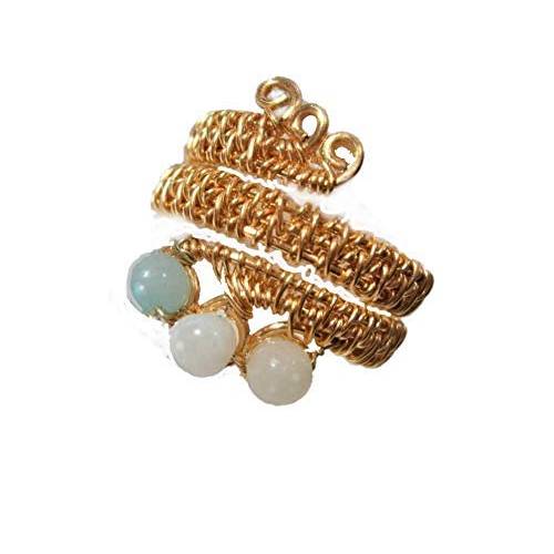 Ring handgemacht Amazonit türkis mint pastell Spiralring wirework goldfarben boho Daumenring