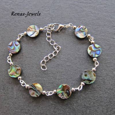 Perlmutt Armband Abalone Paua Muschel Perlmuttarmband Regenbogenfarben