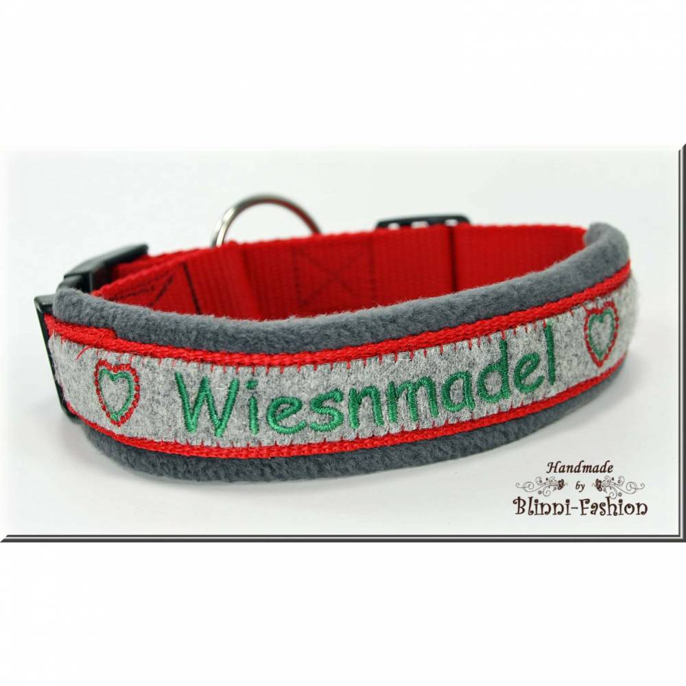 Halsband - Lausbub. Wiesenmdel oder Herzilein - bestickt mit  Klickverschluss, Hundehalsband