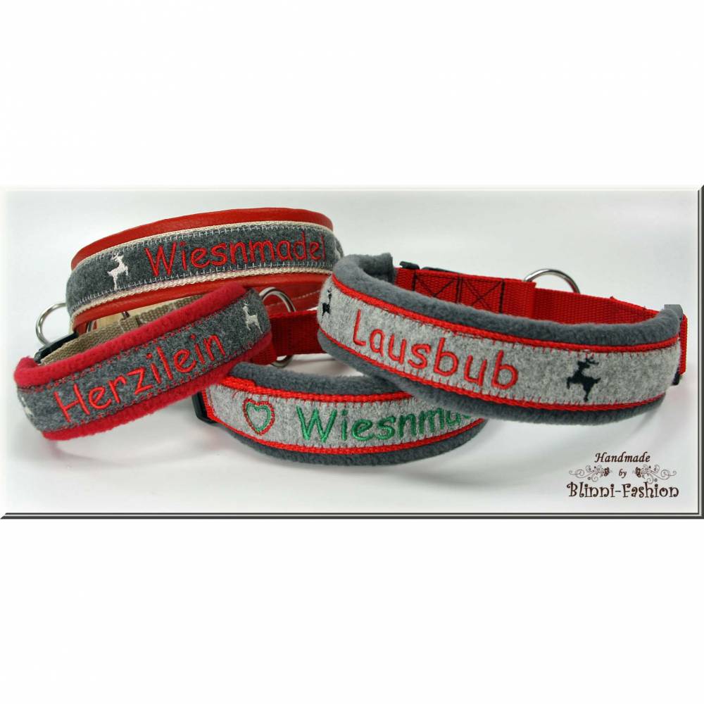 Halsband - Lausbub. Wiesenmdel oder Herzilein - bestickt mit  Klickverschluss, Hundehalsband
