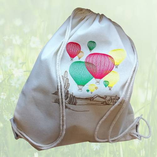 Sommer- Baumwoll-Rucksack mit Ballons bestickt, Baumwolle, Größe ca.38 x 40 cm
