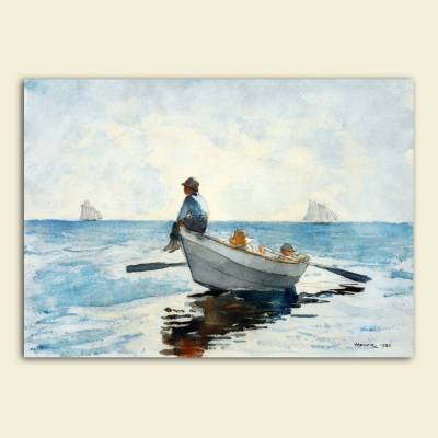 Kinder im Ruderboot auf dem Meer Anno 1880 Vintage Wandbild Leinwanddruck Wanddeko Malerei Gemälde
