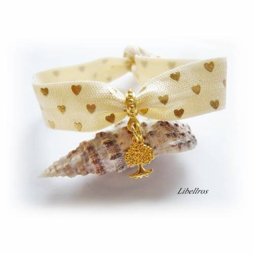 Elastisches Armband Baum des Lebens - dehnbar,Geschenk,Freundschaftsarmband,Herz,Herzen,naturbeige