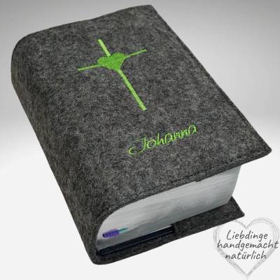 KLEINE evangelische Gesangbuch Hülle Filz HERZKREUZ personalisiert KL31