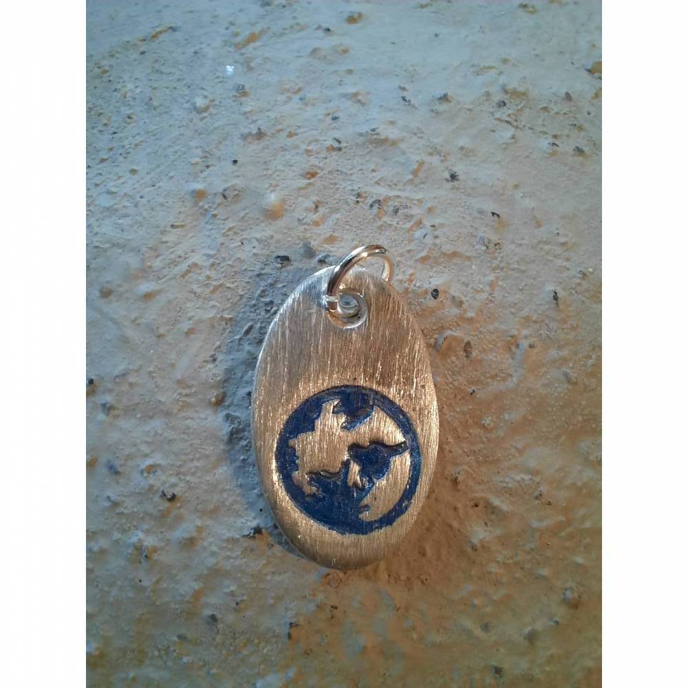 ovaler Anhänger "Blauer Planet" aus 999 Silber, blau patiniert Bild 5
