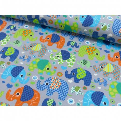 Jersey Stoff Stretchjersey Kinderstoff Elefanten Grau