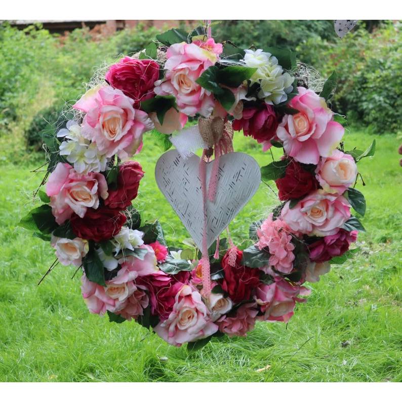 Türkranz XXXL, Wandkranz, groß, weiß rosa Herz 65 cm