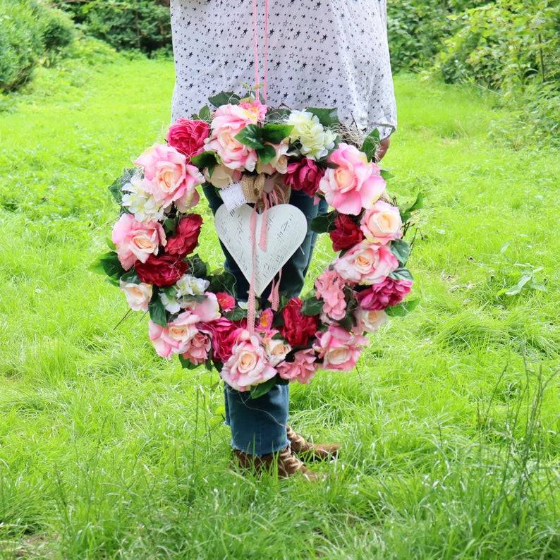 Türkranz XXXL, Wandkranz, groß, weiß rosa Herz 65 cm