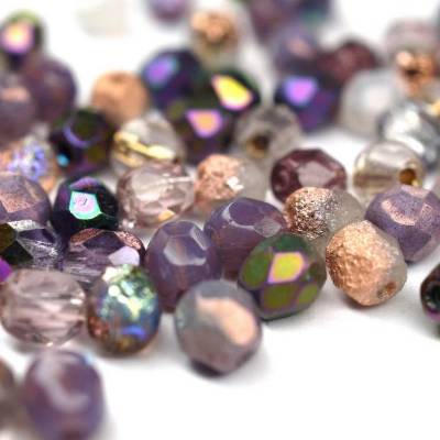 50 Mix Amethyst Rosa Violett böhmische Perlen 4mm, tschechische feuerpolierte facettierte Glasperlen DIY Glasschliff 4mm