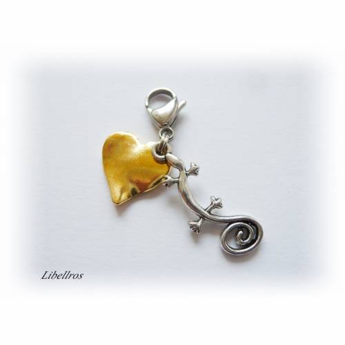 Charm Eidechse trifft auf Herz - Schmuckanhänger,Wechselanhänger,Geschenk,bicolor,verspielt,romantisch