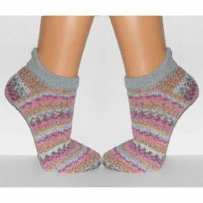 Kurze Socken handgestrickt, Sneakersocken, Sneaker-Socken mit Sportsteg, Knöchelsocken,Fersensteg, Baumwolle mit Wolle
