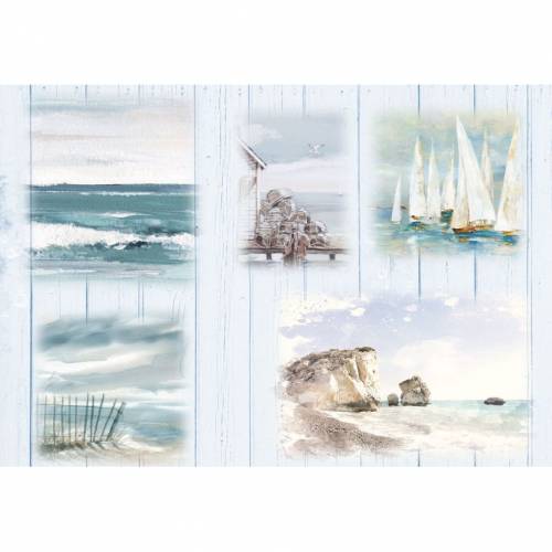Reispapier - Motiv Strohseide - A4 - Decoupage - Vintage - Shabby - Meer - Schiff - maritim - 19157