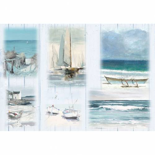 Reispapier - Motiv Strohseide - A4 - Decoupage - Vintage - Shabby - Meer - Schiff - maritim - 19156