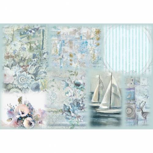 Reispapier - Motiv Strohseide - A4 - Decoupage - Vintage - Shabby - Meer - Schiff - maritim - 19153