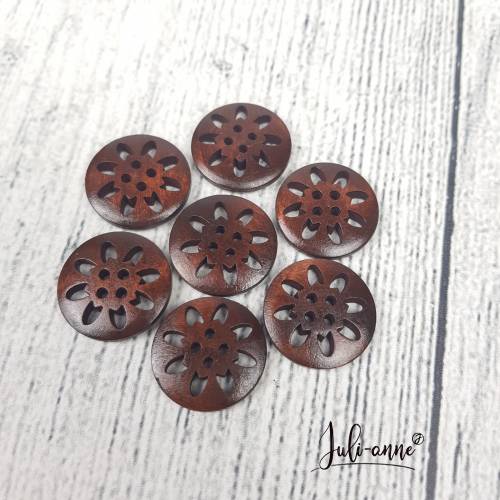 Holzknopf Rund Flower Dunkelbraun 25mm - Knopf Kokos Holz 