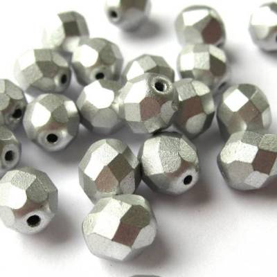 10 Matte Metallic Silver böhmische Perlen 8mm, tschechische feuerpolierte facettierte Glasperlen DIY Glasschliff