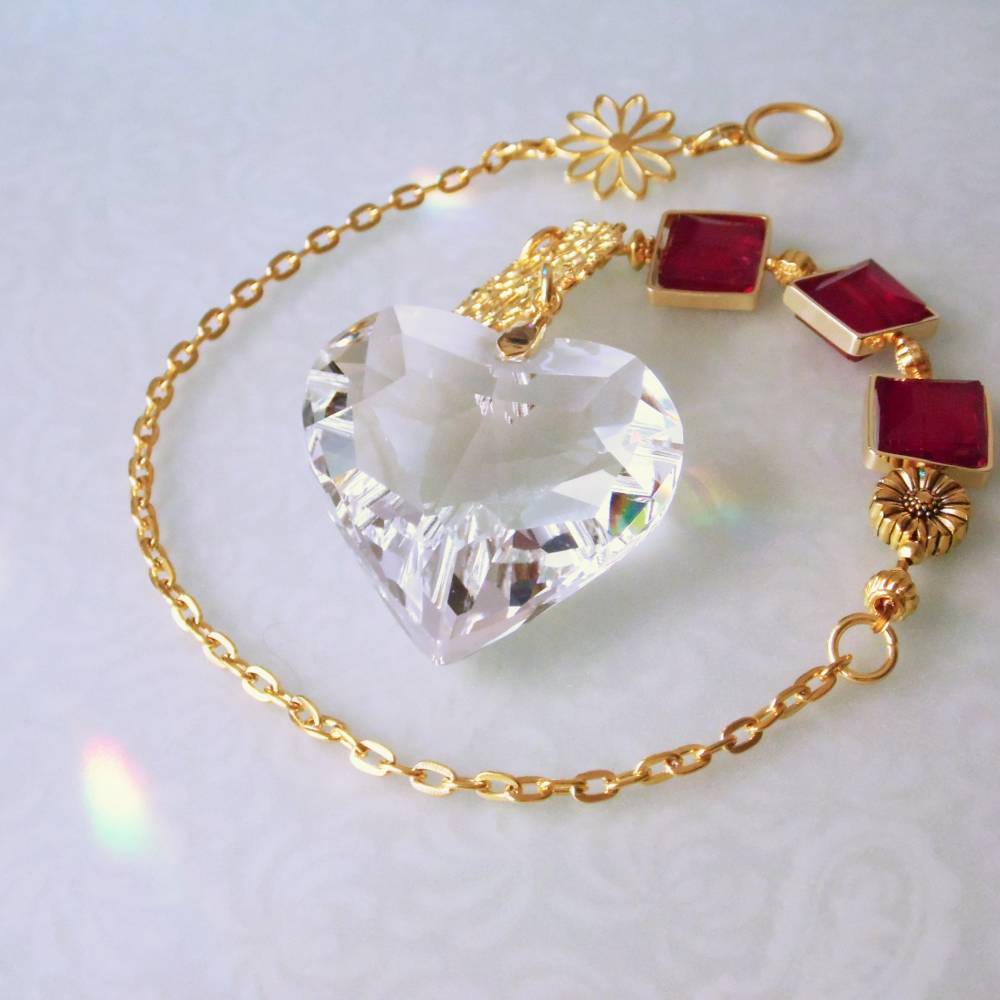 Herz Regenbogen Kristall Sonnenfänger große Liebe in Gold und Rot Muttertag SF-G-4 Bild 10
