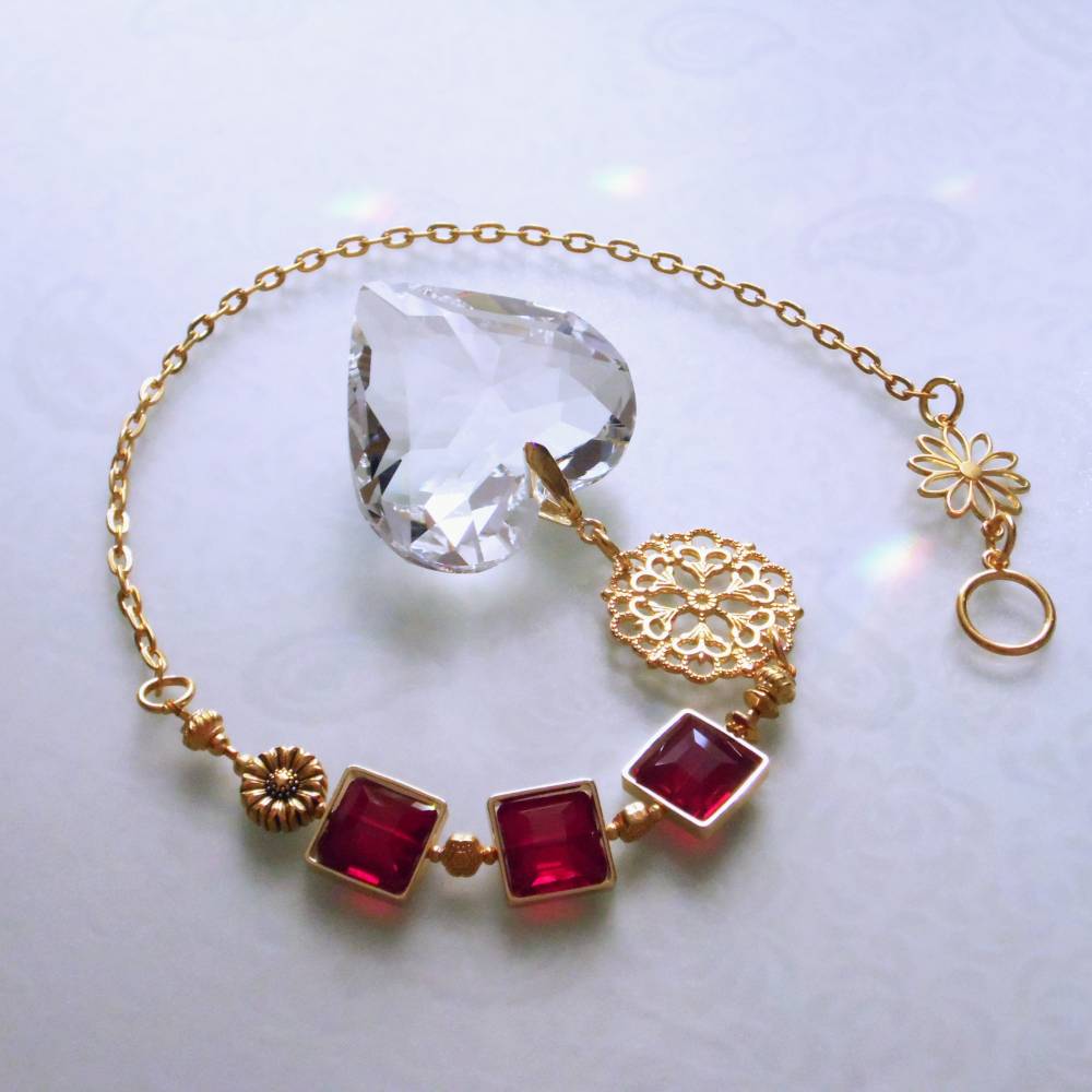 Herz Regenbogen Kristall Sonnenfänger große Liebe in Gold und Rot Muttertag SF-G-4 Bild 2