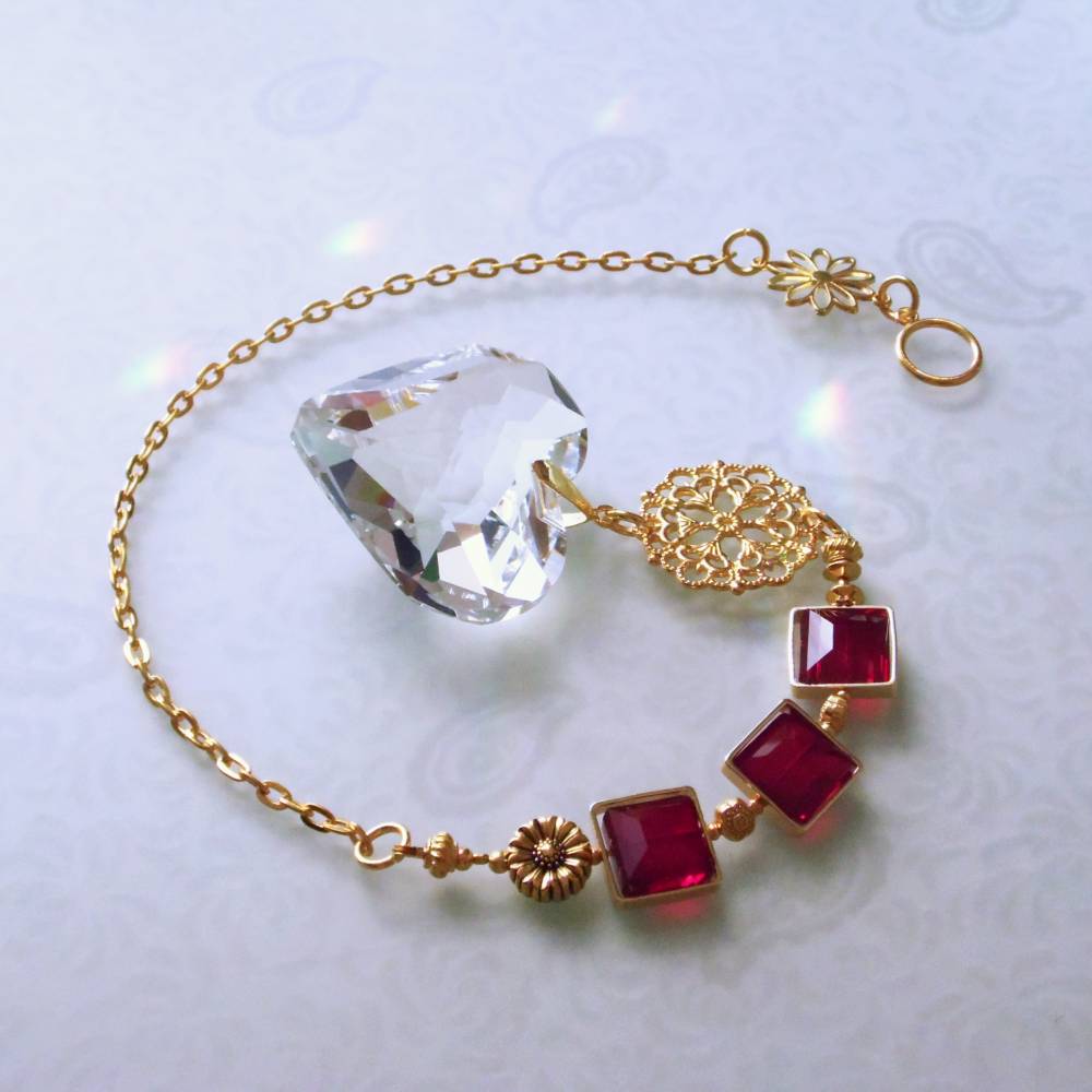 Herz Regenbogen Kristall Sonnenfänger große Liebe in Gold und Rot Muttertag SF-G-4 Bild 7