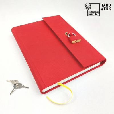 Tagebuch abschließbar, rosen-rot, DIN A5, 140 Blatt, handgefertigt, Notizbuch