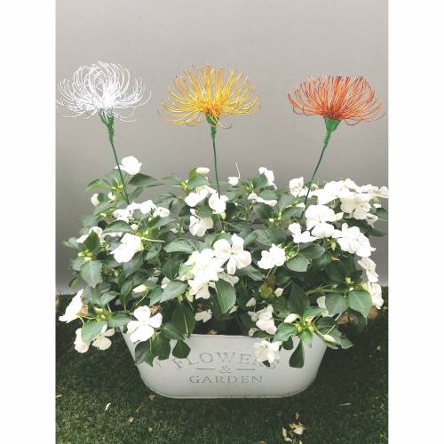 Drahtblume Blumenstecker Gartenstecker wählbar in Silber, Gold, Orange