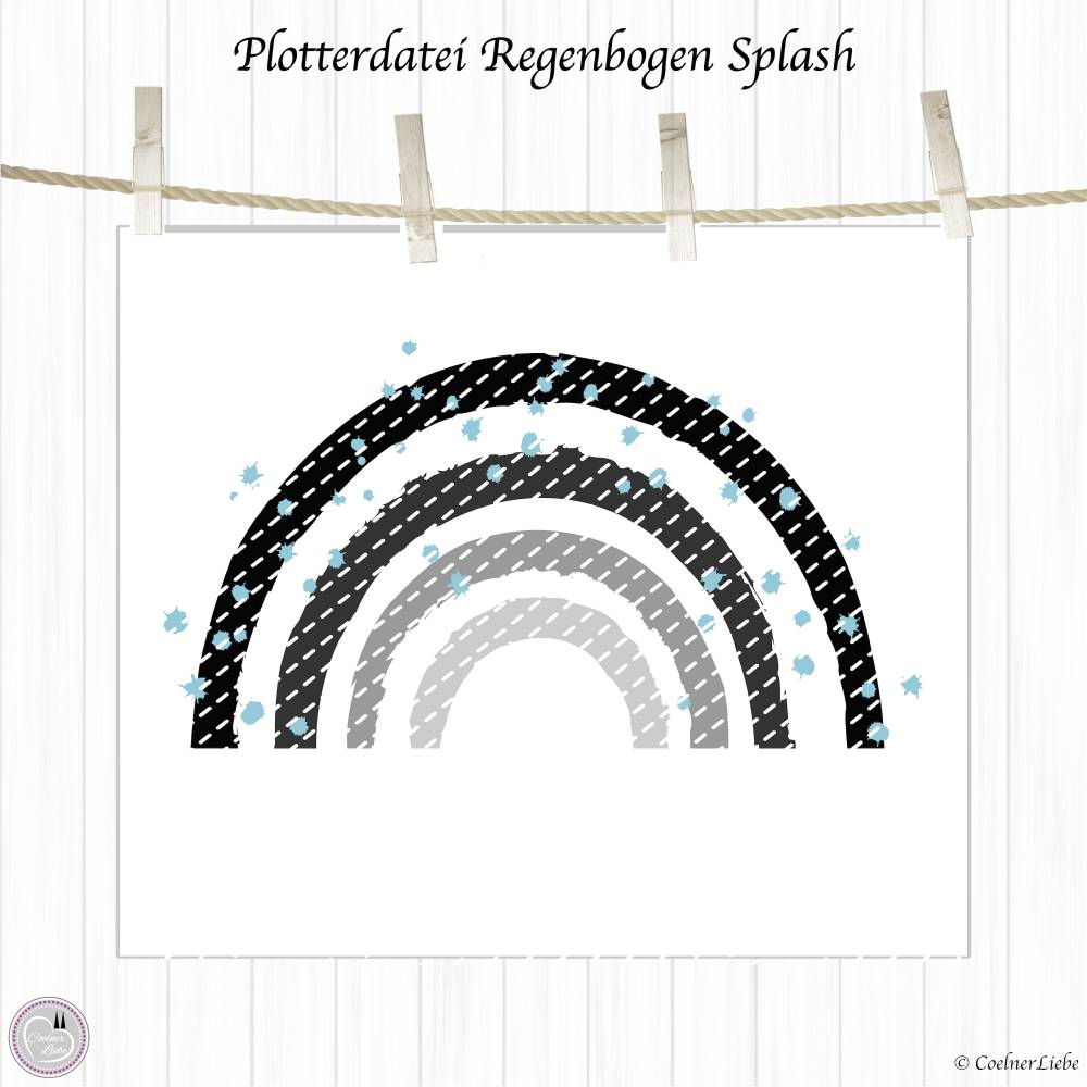 Plotterdatei Regenbogen Splash-Design – Moderner Regenbogen mit Farbspritzern Bild 3