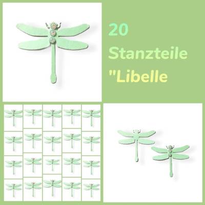 Stanzteile Libellen hellgrün – Streudeko aus Fotokarton mit Glitzersteinen für Karten & Scrapbooking