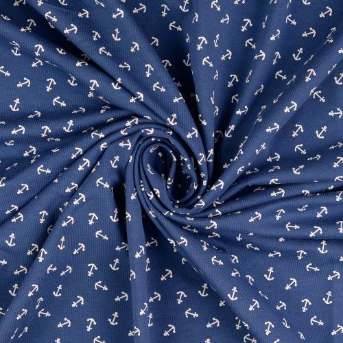 Baumwolljersey Maritim Anker klein blau Oeko-Tex Standard 100(1m/13,-€)