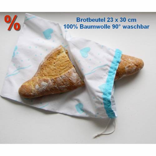 Brotbeutel, Brötchenbeutel, Semmel-Beutel,  Brötchenbeutel mit Herz,  Baumwoll-Beutel Brot, Brot-Tasche, Zuziehbeutel